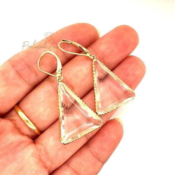 14k Clear Glass Dangle Earrings - Picture 3 of 8